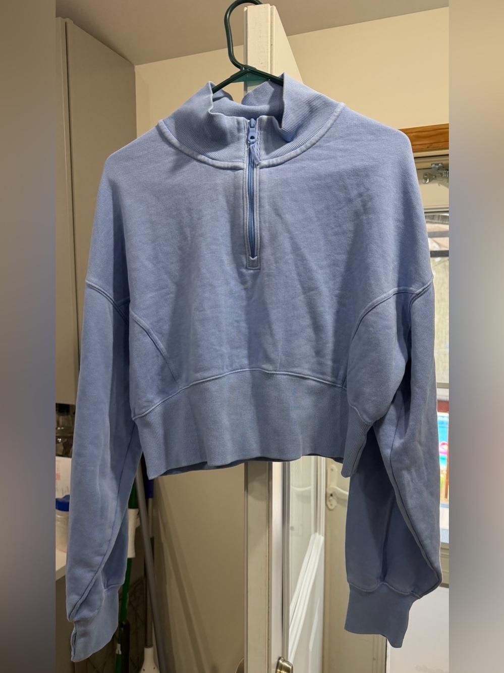 aerie Light Blue Cropped Half-Zip Sweatshirt